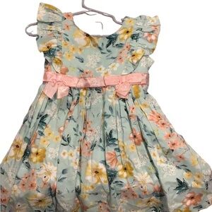 iris & ivy Mint Floral Dress with Pink Bow